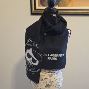 Karl Lagerfeld Black Scarf with White Graphics